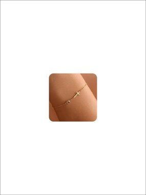 14K Gold Plated Birthstone Cross Charm Bracelet for Women Non Tarnish Adjustable